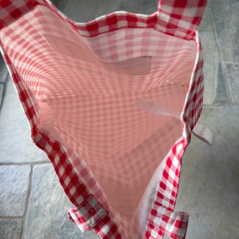 Eataly Gingham Market‎ Tote Bag Red White CAMO Check Cotton Promo 14.5x15.5 RARE